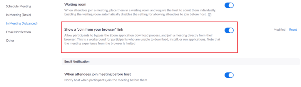 From the Settings page, click on the In Meeting