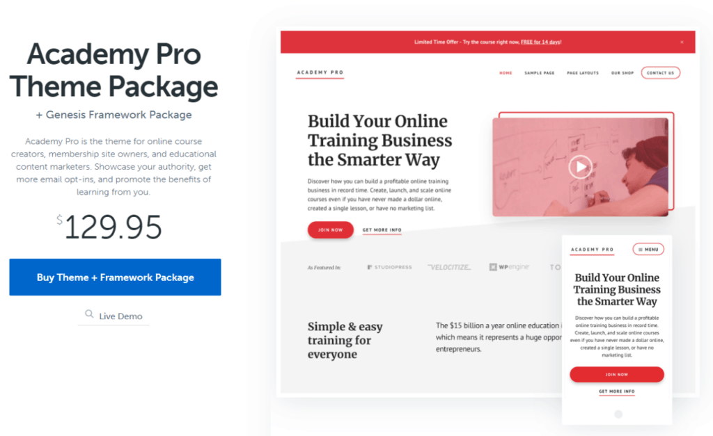 Academy Pro is built specifically for educational content marketers, 