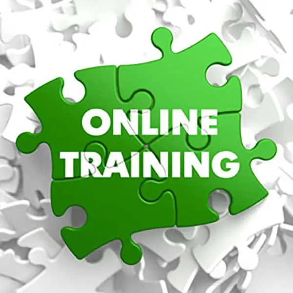 Online Training on Green Puzzle on White BG.